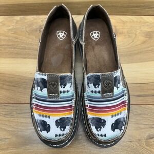 Ariat Cruiser Buffalo Print Flats Womens 6.5 Brow Leather Slip On